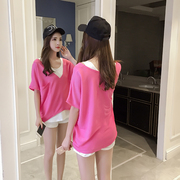 2023夏季韩版学生t恤女两件套v领蝙蝠，体恤衫宽松短袖休闲上衣