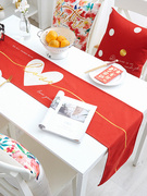红色波点桌旗新年婚房棉麻餐桌布电视茶几台布，多用盖巾布桌旗床旗