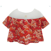 原创设计中国风汉字刺绣和风日本浮世绘拼接海浪透明短袖中袖衬衫