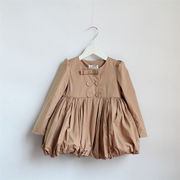 儿童春秋风衣韩国宝儿中长款双排扣女童裙式童装，外套21012