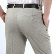 夏季薄款中年男士西裤商务，休闲直筒免烫高腰，亚麻西装裤爸爸装男裤