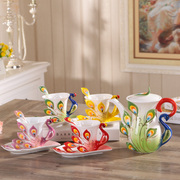 创意欧式咖啡具套装家用英式骨瓷下午茶红茶杯立体彩绘陶瓷杯碟勺