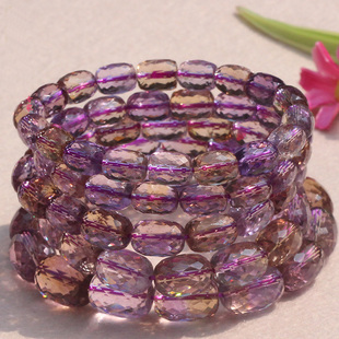 天然紫黄晶手链女款双色桶珠玻利维亚米珠刻面磨面女礼物水晶手串