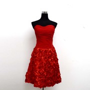 99新大红色抹胸，短款伴娘写真花朵，工艺连衣裙礼服腰70hh1163