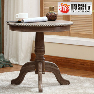 复古小圆桌实木茶几迷你桌子圆形，欧式沙发美式边几古风法式咖啡桌