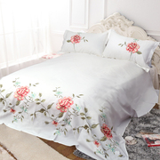 鲁绣全棉斜纹刺绣，纯色四件套被套，绣花被罩床单床上用品单件1.8米