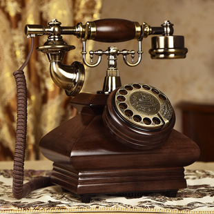 实木复古电话机老式旋转家用客厅，座机欧式仿古电话无线插卡机