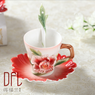 珐琅彩骨瓷咖啡杯碟勺结婚庆生日情人节礼物品欧式陶瓷红茶杯花茶