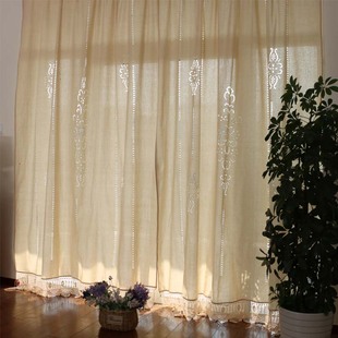外贸成品美式复古法式棉麻半遮光窗帘，中式透光不透人卧室客厅阳台
