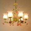 温馨田园风格吊灯创意客厅，灯具韩式铁艺花草，玻璃花朵卧室灯餐厅灯