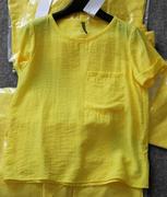 欧美单纯色丝滑质感大码宽松短袖短款黄色雪纺上衣tee