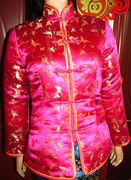 玫红蝴蝶双飞织锦软缎加厚复古中式古典传统对襟唐装棉袄