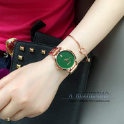 米莉莎绿色时尚百搭OL款带日历钢带手表气质大气淑女腕表创意手表