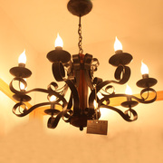 欧式复古铁艺地中海实木蜡烛，吊灯客厅灯卧室灯餐厅，灯酒吧灯工程灯