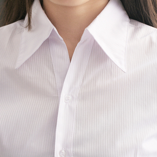 女衬衣粉白蓝细斜条纹短袖，职业装v领修身ol工作服加大号