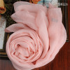 韩国真丝丝巾女春秋冬季长款纱巾，纯色桑蚕丝围巾披肩两用淡粉色