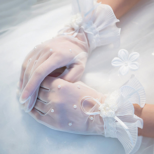 新娘结婚配饰手套红色白色短款网纱手套 春冬新娘结婚纱礼服手套
