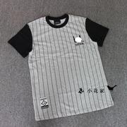 小花家~韩单 男士夏季棒球服竖条纹短袖半袖圆领修身T恤衫