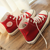 环球红色大码女士高帮帆布鞋40414243韩版高邦鞋子平跟单鞋潮