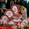 唐山珐琅彩餐具套装碗盘家用骨瓷中式简约瓷器碗碟组合结婚送