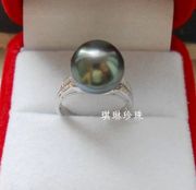 大溪地珍珠戒指天然海水，珍珠戒指18k金925银戒指10-11mm