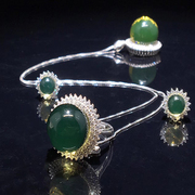 天然墨西哥蓝珀吊坠戒指耳钉纯银，镶嵌三件套装，女琥珀有机宝石