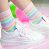 3双春夏韩国软妹糖果色彩虹，袜日系女短袜彩色条纹堆堆袜子