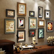 欧式照片墙实木奢华复古高端挂墙美式相框挂墙客厅餐厅背景墙创意