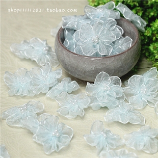 浅蓝色雪纱五瓣精致小花朵服装辅料鞋花胸花DIY手工配饰 3元5枚
