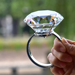 表白神器水晶大钻戒 钻石大戒指情人节生日礼物求婚超大戒道具