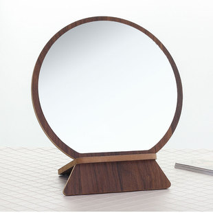 高清单面台式化妆镜 木质镜子 圆形简易便携梳妆镜 学生桌面镜
