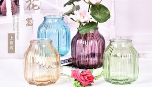减价欧式花瓶摆件彩色花瓶透明小清新水培花瓶客厅创意插花瓶