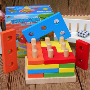 智力开发木制益智力儿童早教玩具幼儿园礼物俄罗斯方块形状板套柱