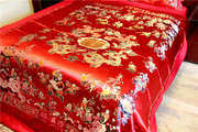 大红色结婚龙凤百子图四件套，杭州丝绸缎，被套全棉床单枕套婚庆床品