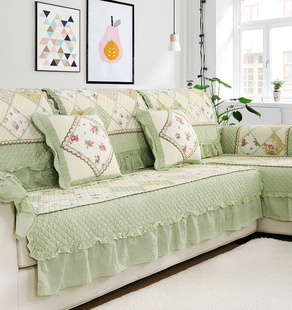 韩式温馨田园绗缝纯棉布艺，组合四季全棉，沙发垫沙发巾防滑坐垫