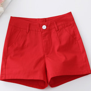 短裤女夏季2024韩版红色自然，腰显瘦宽松阔腿热裤子百搭外穿