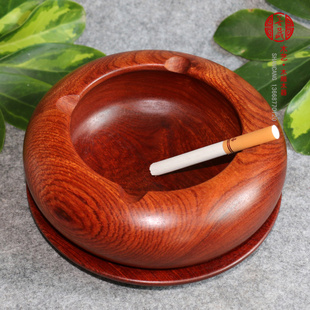 红木工艺品烟灰缸大果紫檀缅甸花梨木，烟具圆形整木实木雕摆件特色