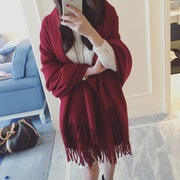 韩版女士仿羊绒酒红色，大披肩围巾两用秋冬季可爱学生长款加厚围脖