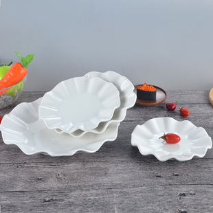 陶瓷荷叶盘子 菜盘 汤盘纯白创意异型 不规则水果盘家用酒店餐具