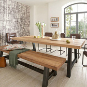 美式乡村实木餐桌长桌复古做旧loft工业风主题餐厅咖啡厅桌椅组合