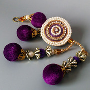 印度东南亚手工布艺装饰品双面，紫色太阳轮捷克水晶流苏车挂包挂