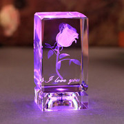 水晶玫瑰花刻字摆件3d内雕，创意生日七夕情人，节礼物送女友朋友