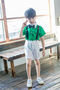 儿童春秋幼儿合唱服背带长裤绿色男童主持人服装表演服童装演出服
