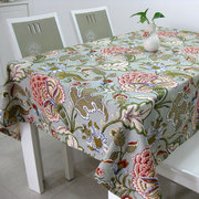 奢华全棉纯棉布艺长方形桌布台布餐桌布圆桌布茶几布灰蓝大花