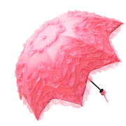唯美太阳拱形公主伞三折叠遮阳伞防晒防紫外线，黑胶晴雨多层蕾丝伞