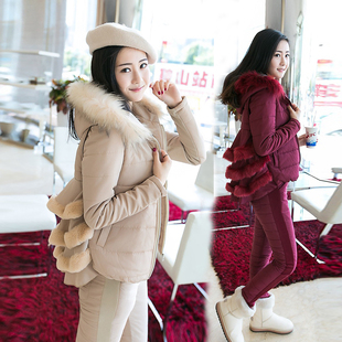 2015冬季女款羽绒棉服，休闲运动套装时尚修身显瘦围巾棉服三件套女