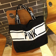 V维S时尚PINK帆布包个性休闲单肩女包超大容量手提购物袋潮