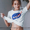 欧美潮牌 NASA印花宽松纯棉短袖男女情侣学生百搭圆领运动bf风t恤