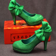 结婚鞋子新娘鞋红色绿色，蓝色上轿鞋高跟敬酒鞋防水台礼服鞋伴娘鞋
