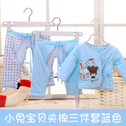 偶园新生儿衣服冬季套装纯棉保暖棉袄，男女宝宝背带裤三件套婴儿棉